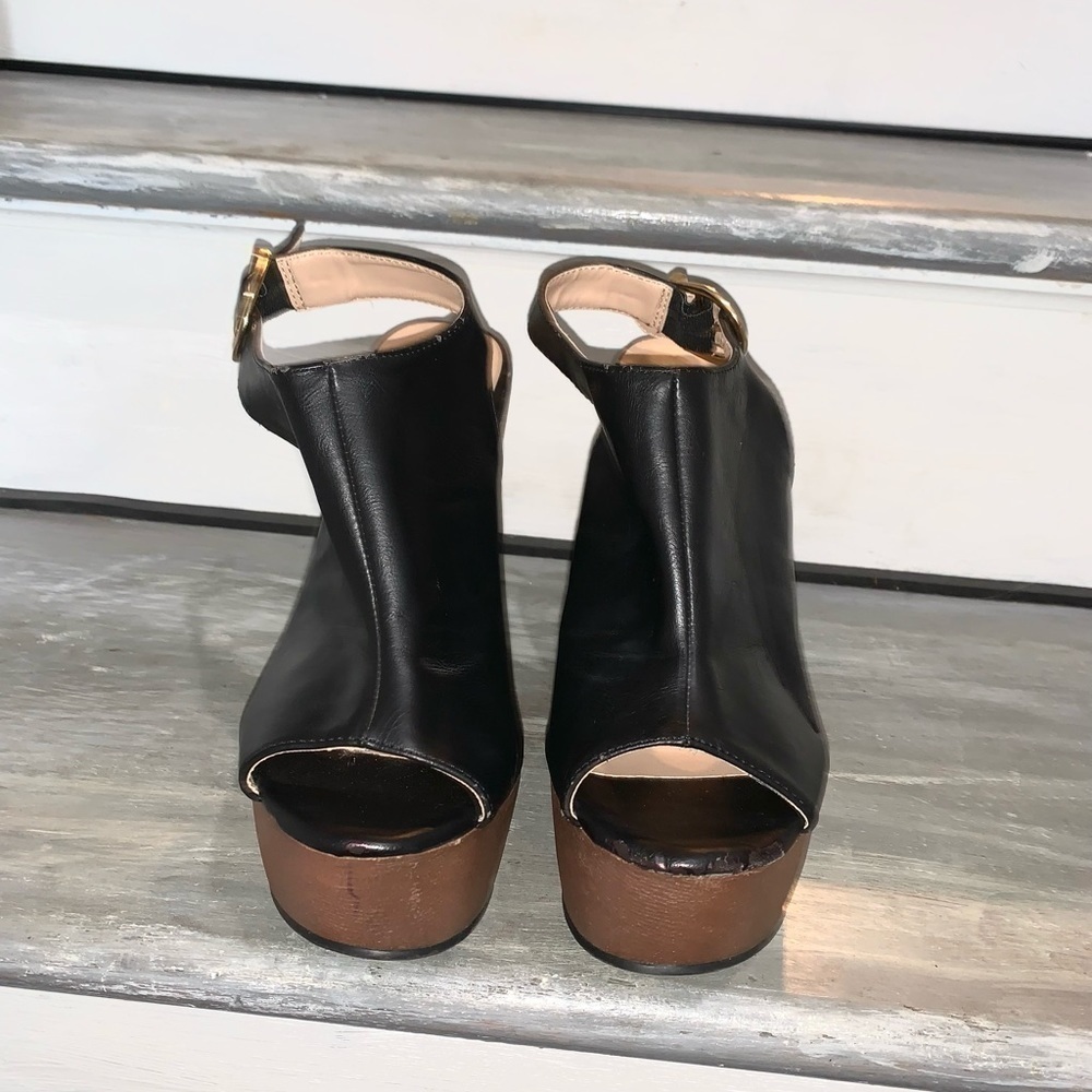 Glaze Platform Wedge Slingback peep toe Sandals Brown and Black size 8 - Picture 8 of 11
